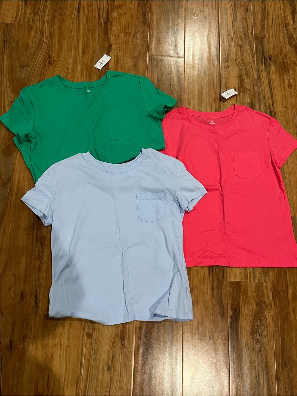 GAP Kids XXL Bundle of 3 Short Sleeve Pocket Tees — Green, Pink, Light Blue
